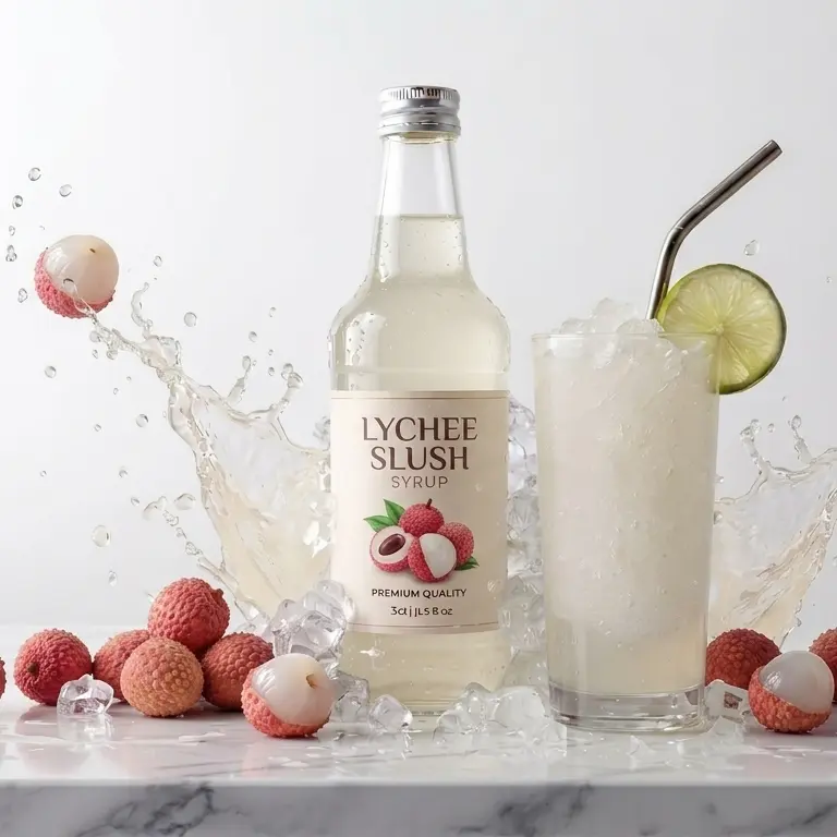 Lychee Slush Syrup Pakistan bottle by Nowshera Bazar for cafes and slush machines