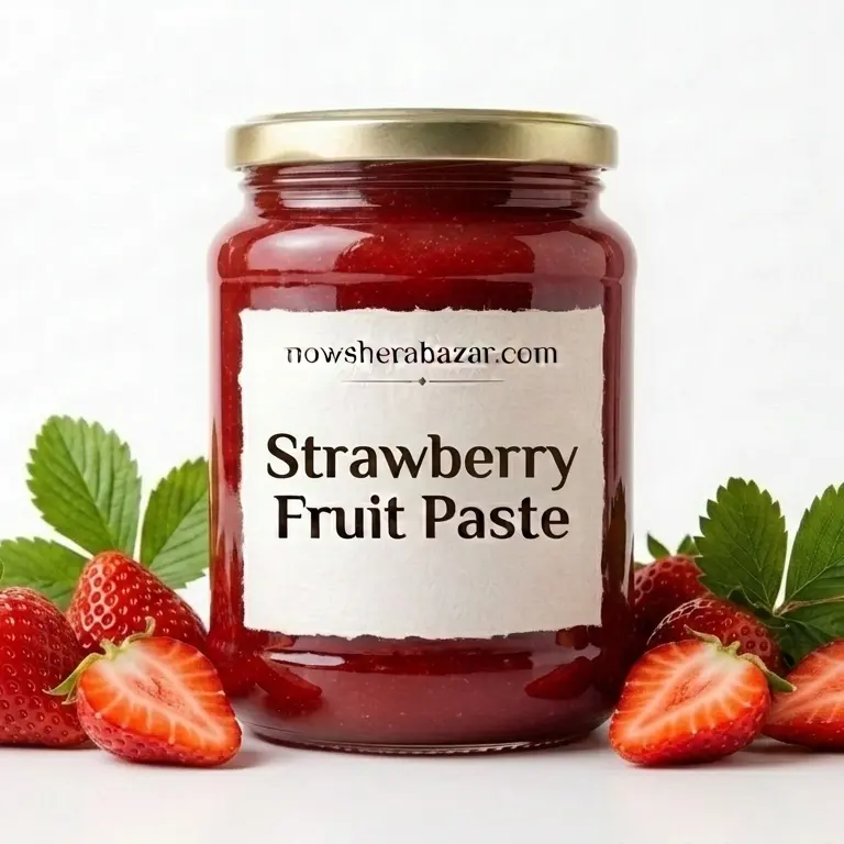 Bright red Strawberry Fruit Paste in commercial jar by Nowshera Bazar