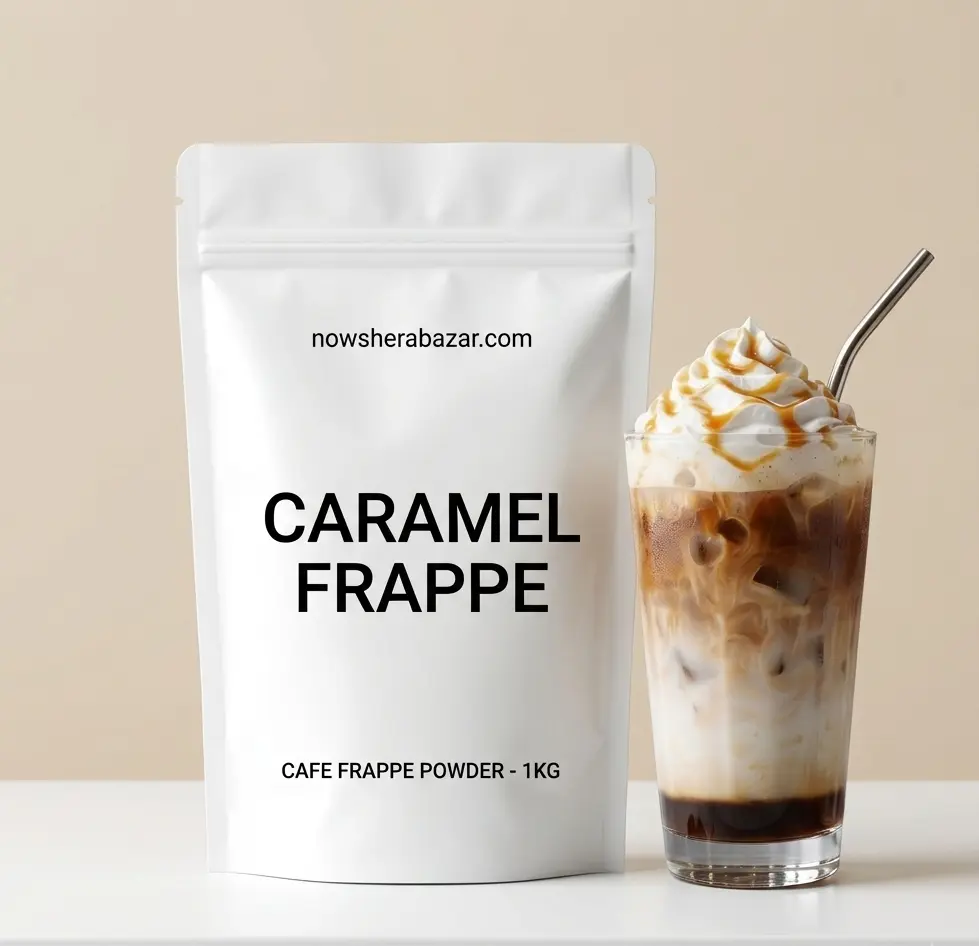 Caramel Frappe Powder by Nowshera Bazar in resealable commercial pouch