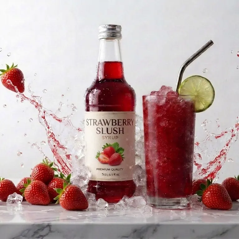 Strawberry Slush Syrup Pakistan bottle by Nowshera Bazar for cafes and slush machines