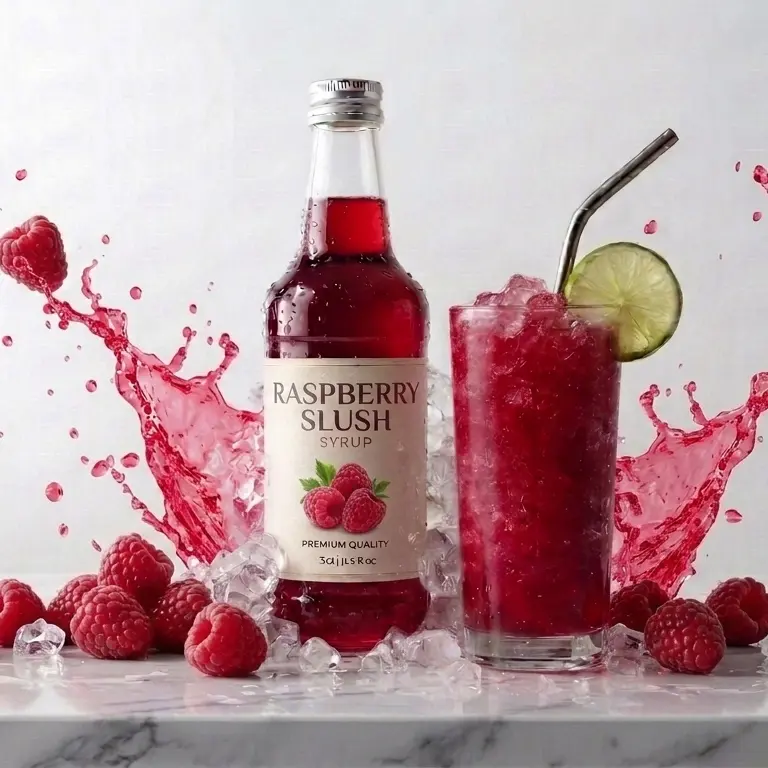 Raspberry Slush Syrup Pakistan bottle by Nowshera Bazar for cafes and slush machines