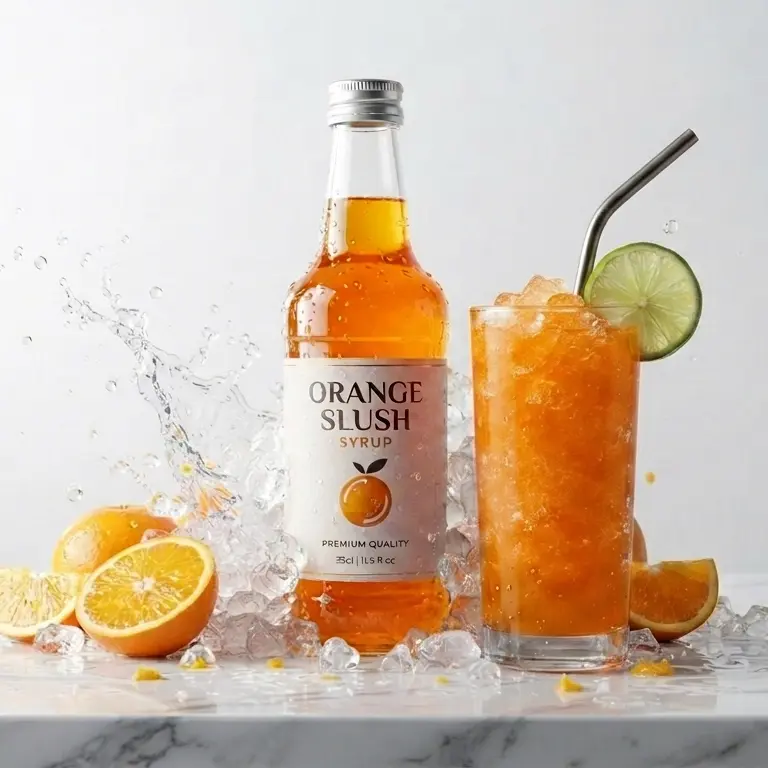 Orange Slush Syrup Pakistan bottle by Nowshera Bazar for cafes and home slush machines